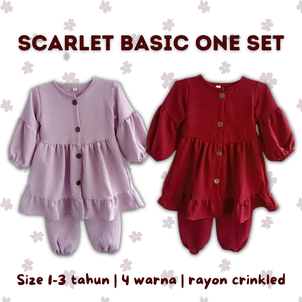 baju anak perempuan 1 2 3 tahun setelan one set rayon flowy tunik popi setelan anak perempuan lengan panjang SCARLET basic one set