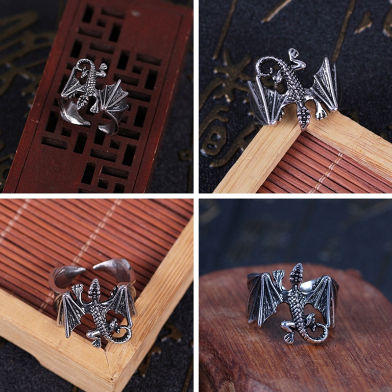 Fancyqube Cincin Desain Naga Terbang Gaya Punk Vintage Hip-Hop Rock Dapat Disesuaikan Untuk Pria Dan Wanita