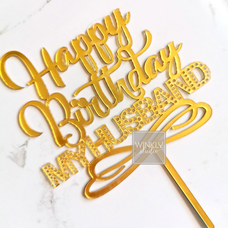 Acrylic Cake Topper Happy Birthday / Topper Akrilik Kue Ulang Tahun Wife Husband Suami Istri