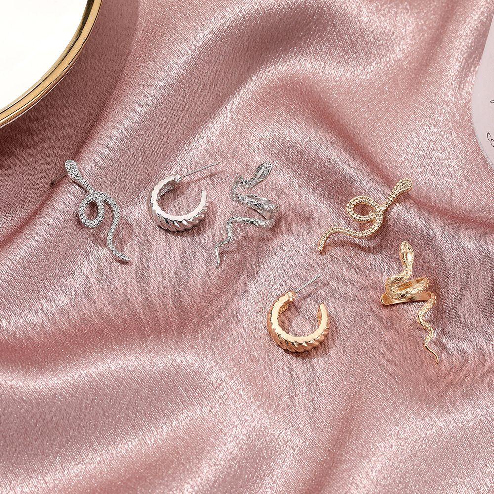 R-flower Snake Ear Clip Wanita Pesta Punk Ear Hook Manset Telinga Vintage Ear Drop