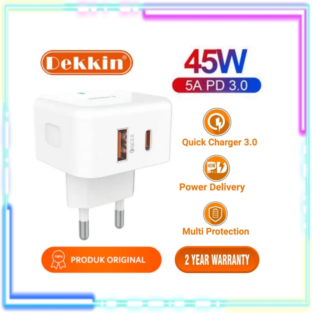 CHARGER DEKKIN DK 652 45W PD 5A QUICK CHARGER QC 3.0 KABEL DATA