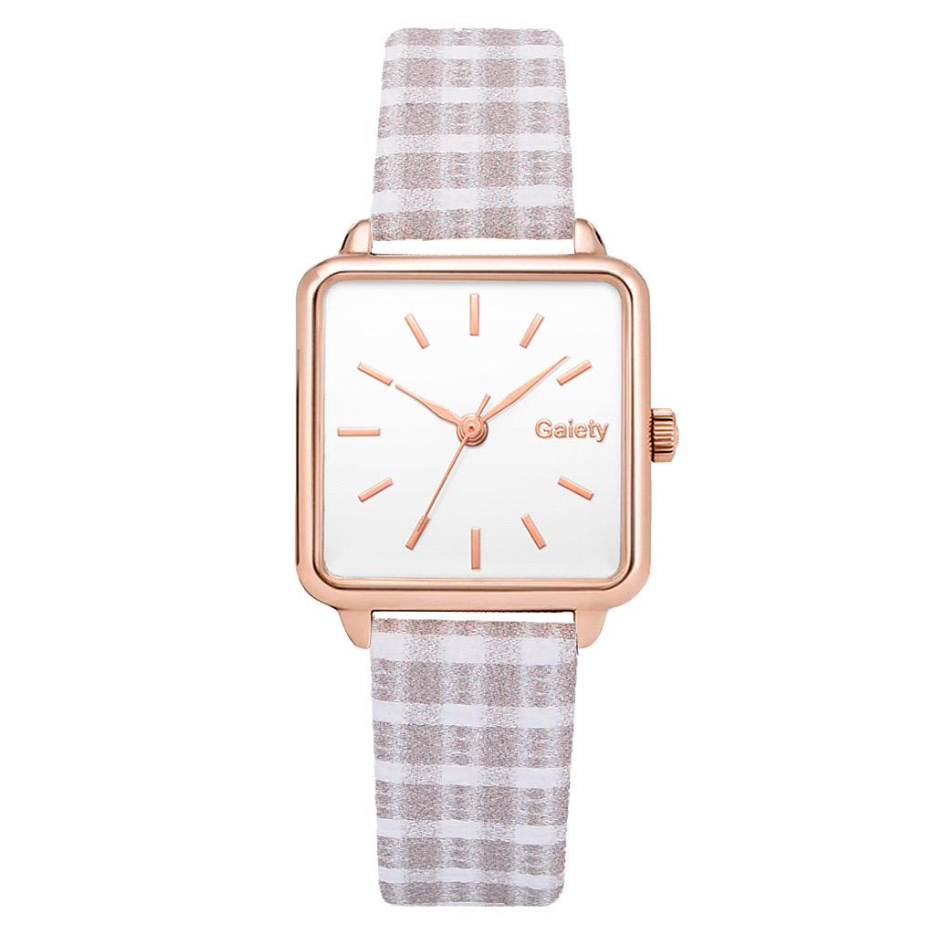Jam tangan flanel square Jam Tangan Quartz Strap PU Flanel Analog Casual Gaya Retro Wanita Persegi Watch Korean Fashion Persegi Kecil RM GROSIRJAYA32