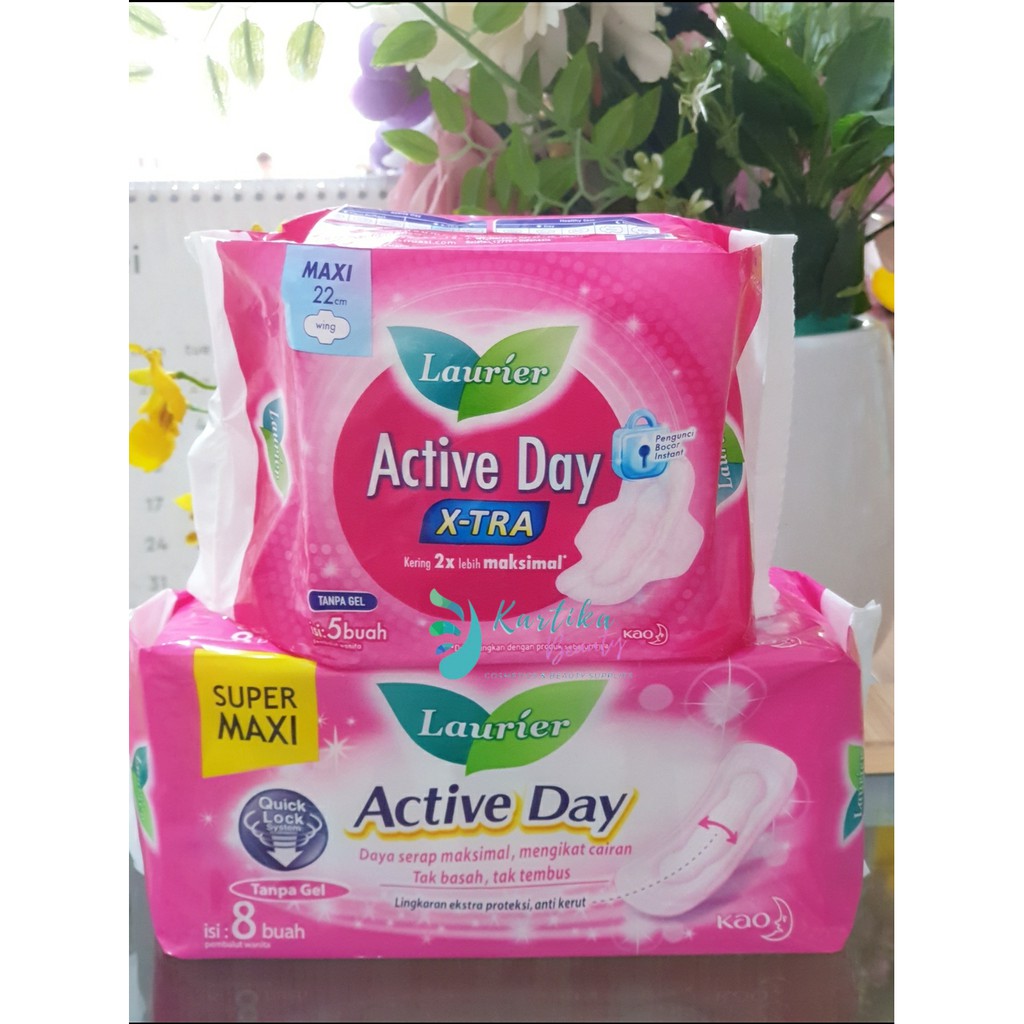 LAURIER ACTIVE DAY MAXI  PEMBALUT WANITA TANPA SAYAP / DENGAN SAYAP SOFTEK LORIER PINK SOFTEX SIANG