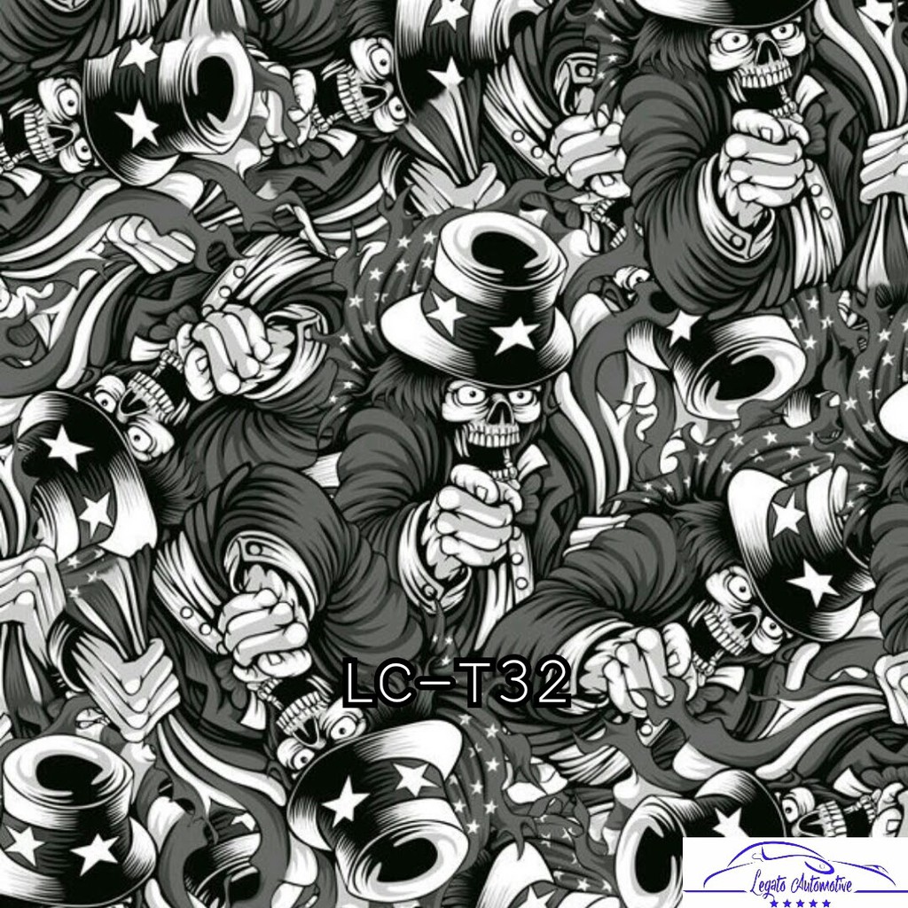 LC-T32 Film Water Printing WTP Hydrographics Carbon Celup Motif Tengkorak Bukan Stiker Polet Skotlet