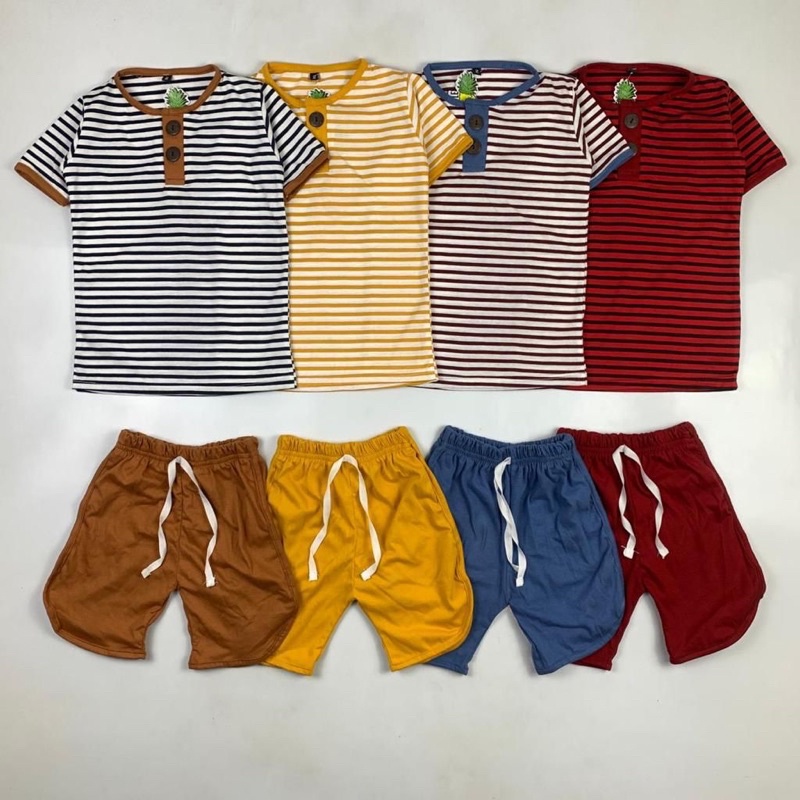 SETELAN KAOS ANAK BUTTON STRIPES KECIL UNISEX (1-10 TAHUN )