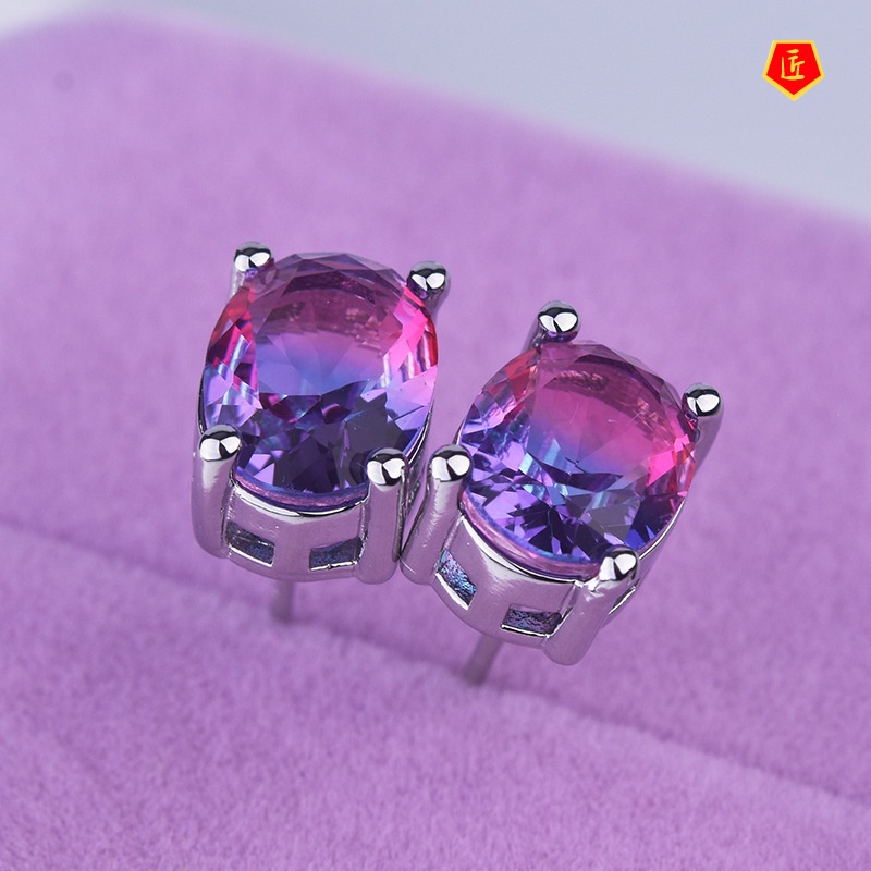 [Ready Stock]Minimalist Creative Two-Tone Tourmaline Stud Earrings