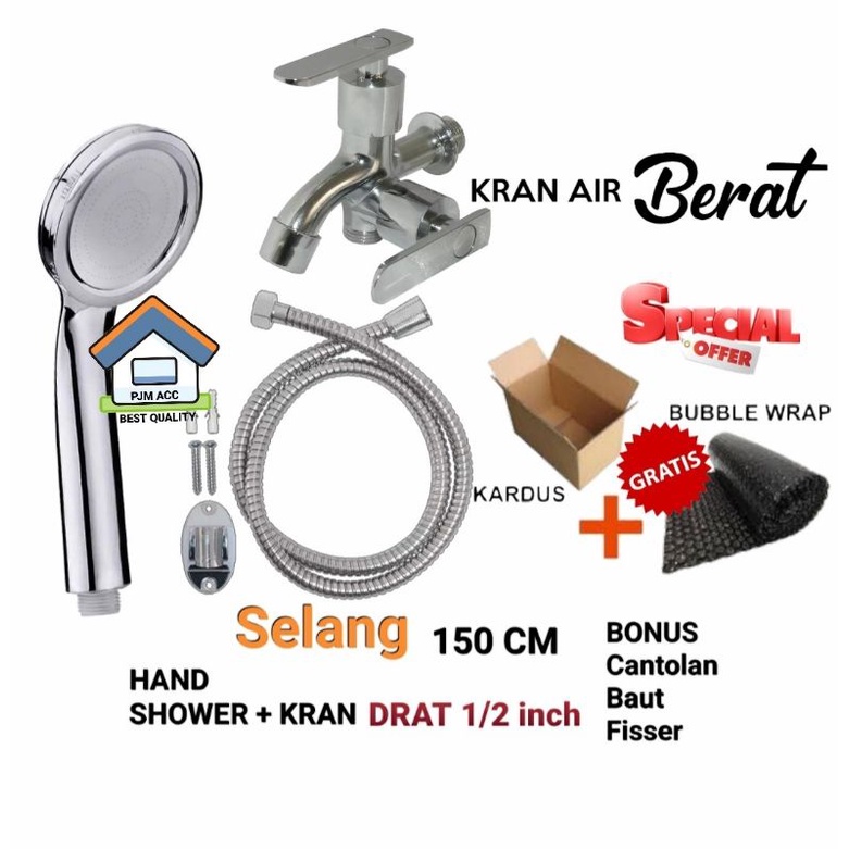 Paket Shower Mandi Tekanan Tinggi dan Kran Cabang Engkol Gepeng