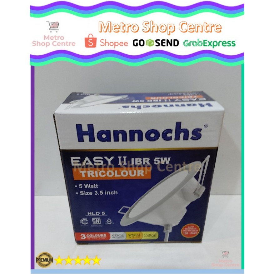 Hannochs - DownLight (Tanam Plafon) Lampu Ceiling LED Tricolour Easy (3 Warna) Bulat 5 Watt