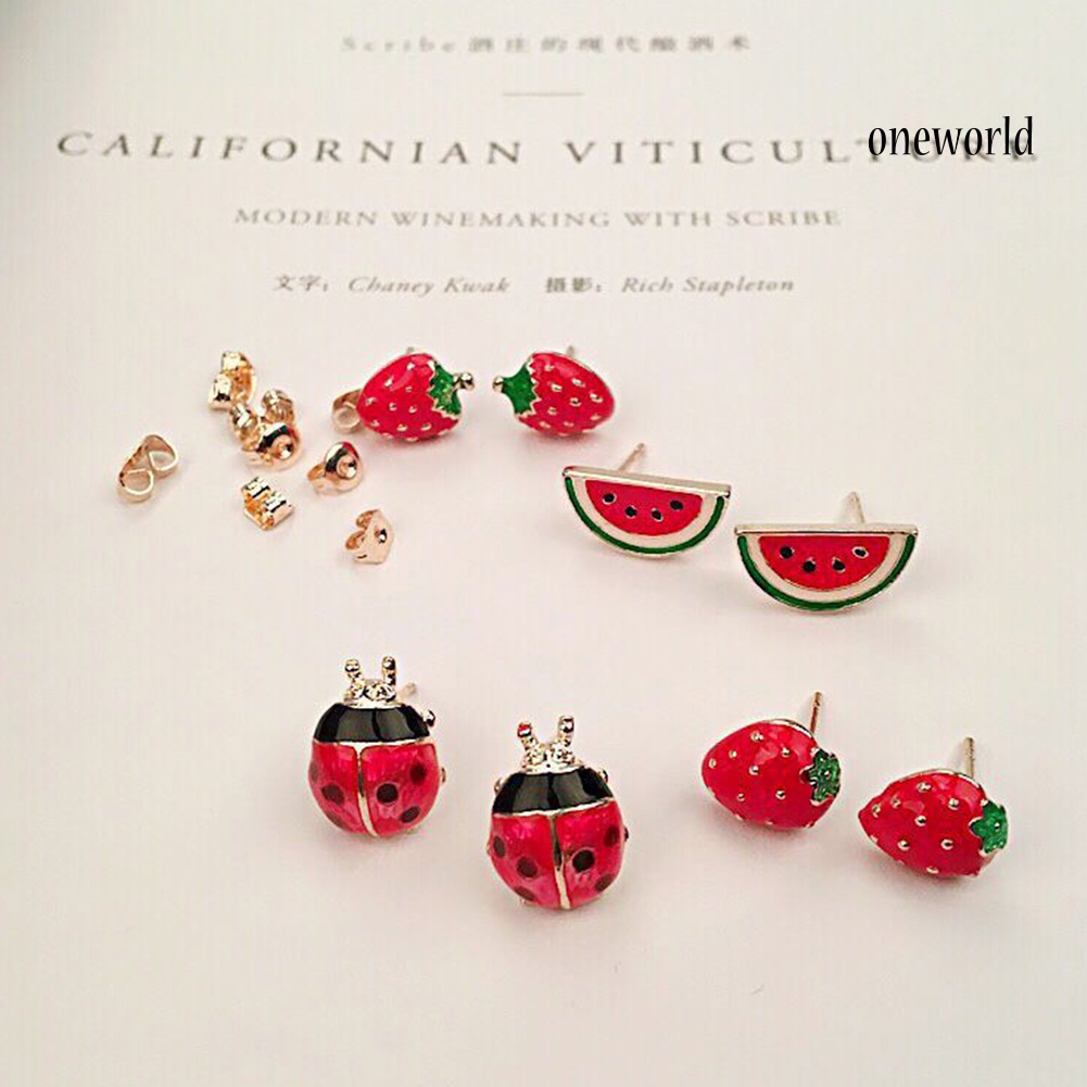 OW# Cute Women Fruit Strawberry Watermelon Ladybird Ear Stud Earrings Jewelry Gift