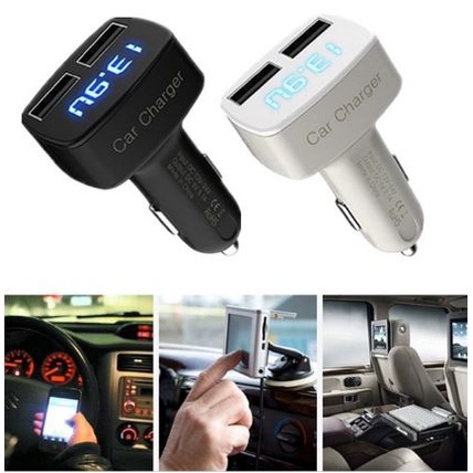 4in1 Car Charger, Voltmeter, AmpereMeter, Temperature, casan Mobil 2 lubang