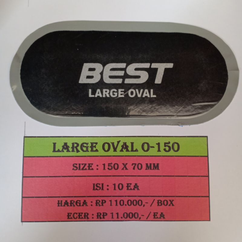 Bestpatch Large Oval 150x70mm Per Pcs / Biji / Lembar - Karet Tambal Ban Dalam - Best - Bestpatch