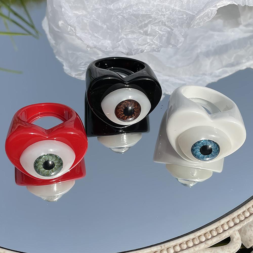 Nickolas1 Cincin Resin Aesthetic Kreatif Wanita Gaya Goth Gaya Dingin Punk Demon Eye Ring