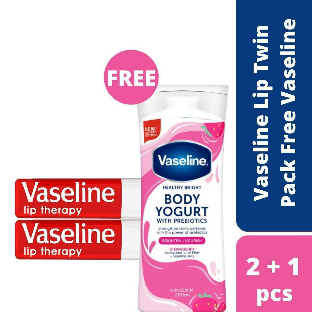 Vaseline Rosy Lip Therapy Twinpack Free Vaseline Strawberry Body Yoghurt 200ml