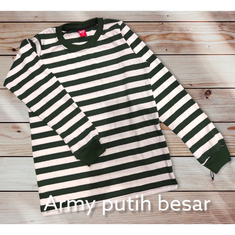 kaos stripe army putih besar lengan panjang plus rip