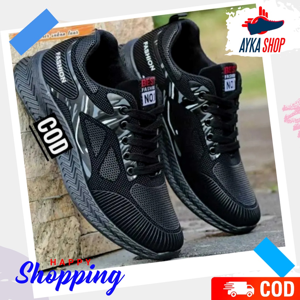 Sepatu Sneakers Sekolah Anak Laki-laki Pria Cowok Hitam Polos Casual Terbaru Keren Styles Model Kore