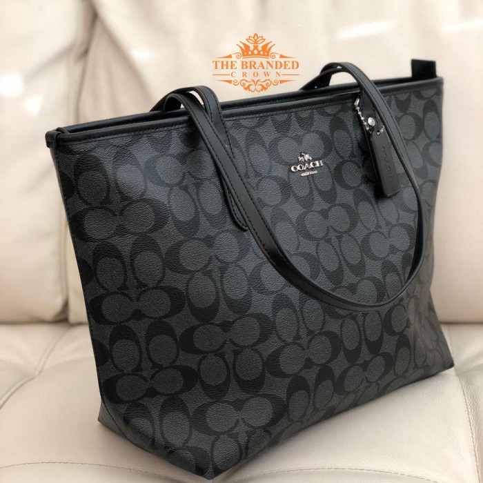 Tas Coach 58292 Signature City Zip Tote Black Smoke