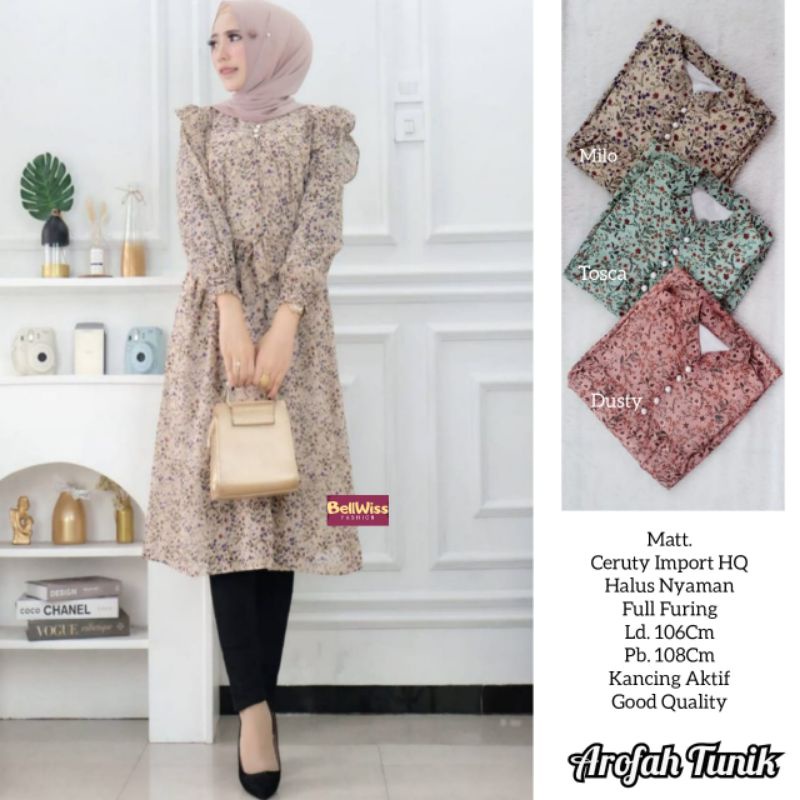 AROFAH TUNIK/TUNIK BAHAN CERUTY LD 106 PB 108/TUNIK CANTIK/TUNIK KEKINIAN/TUNIK POPULER/KOREAN STYLE
