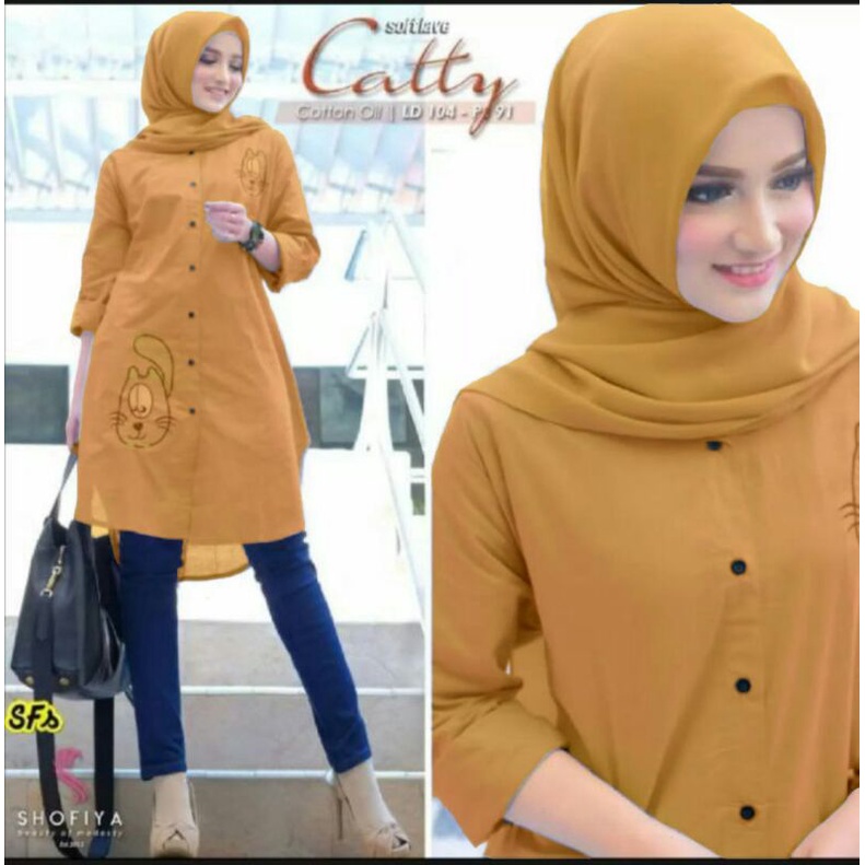 Kemeja wanita catty aksen bordir model terbaru shofiya baju polos model kantor masakini-mustard