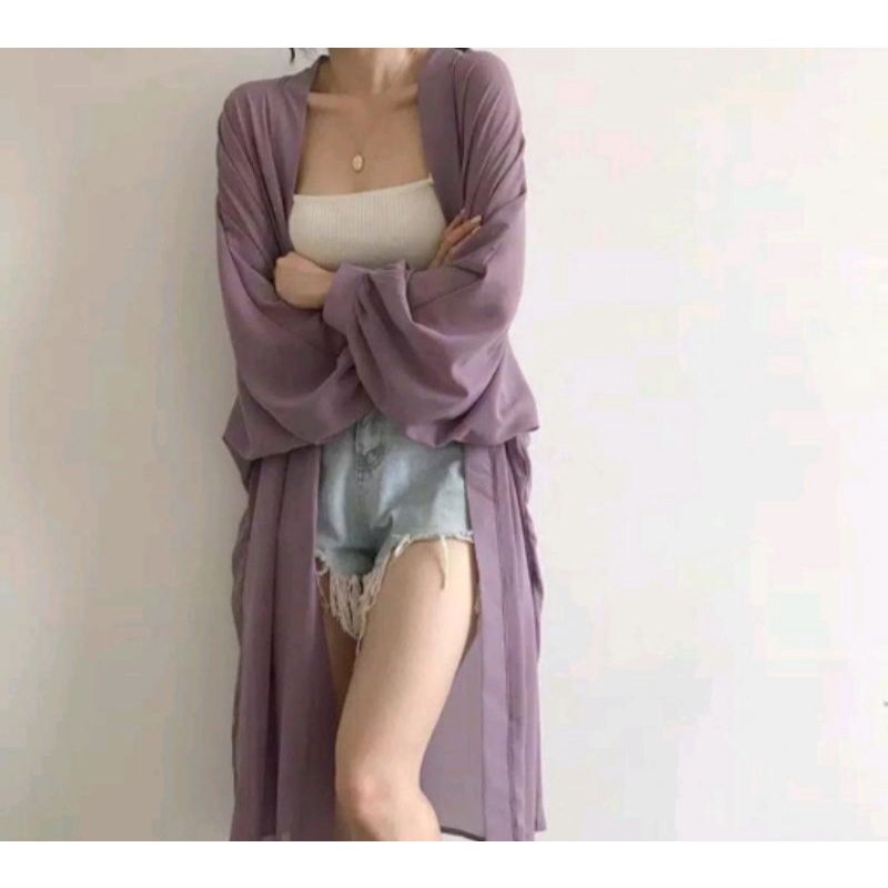 Mahira Long Outher Lengan Balon/ Cardigan Outher Wanita Matt Ceruty Babydoll/ Long Outher Kekinian Best Seller