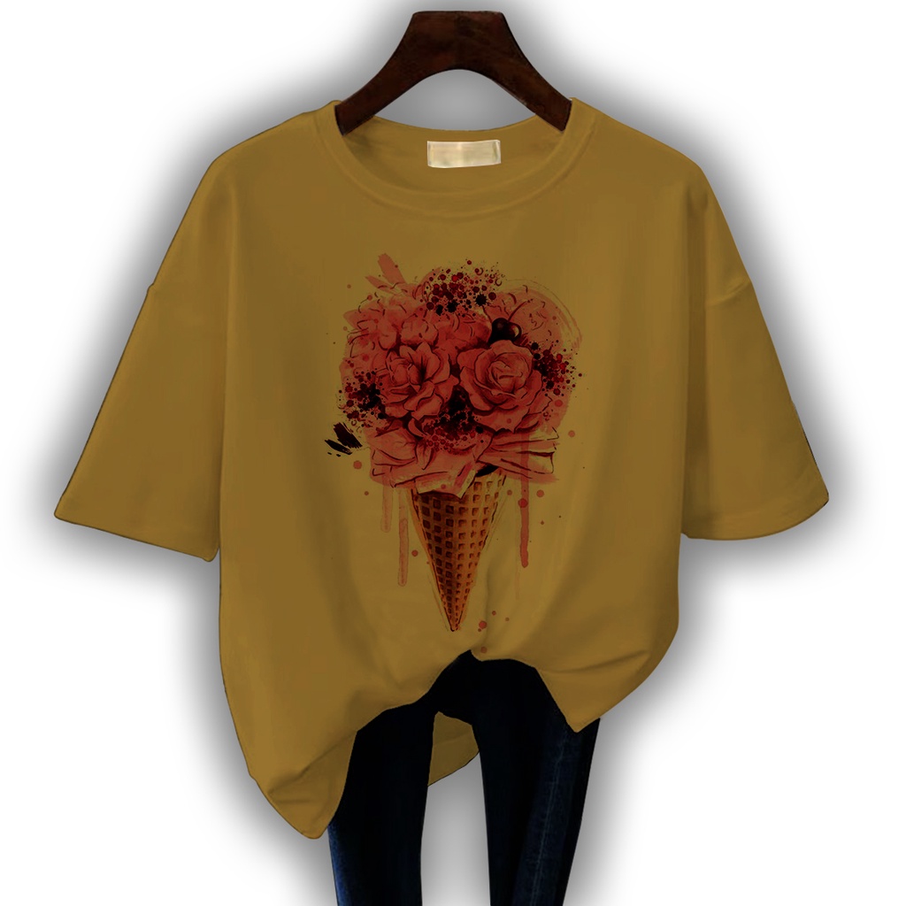 CALVIERO SHOP - BAJU KAOS WANITA DEWASA PRINT CONE FLOWERS CASUAL