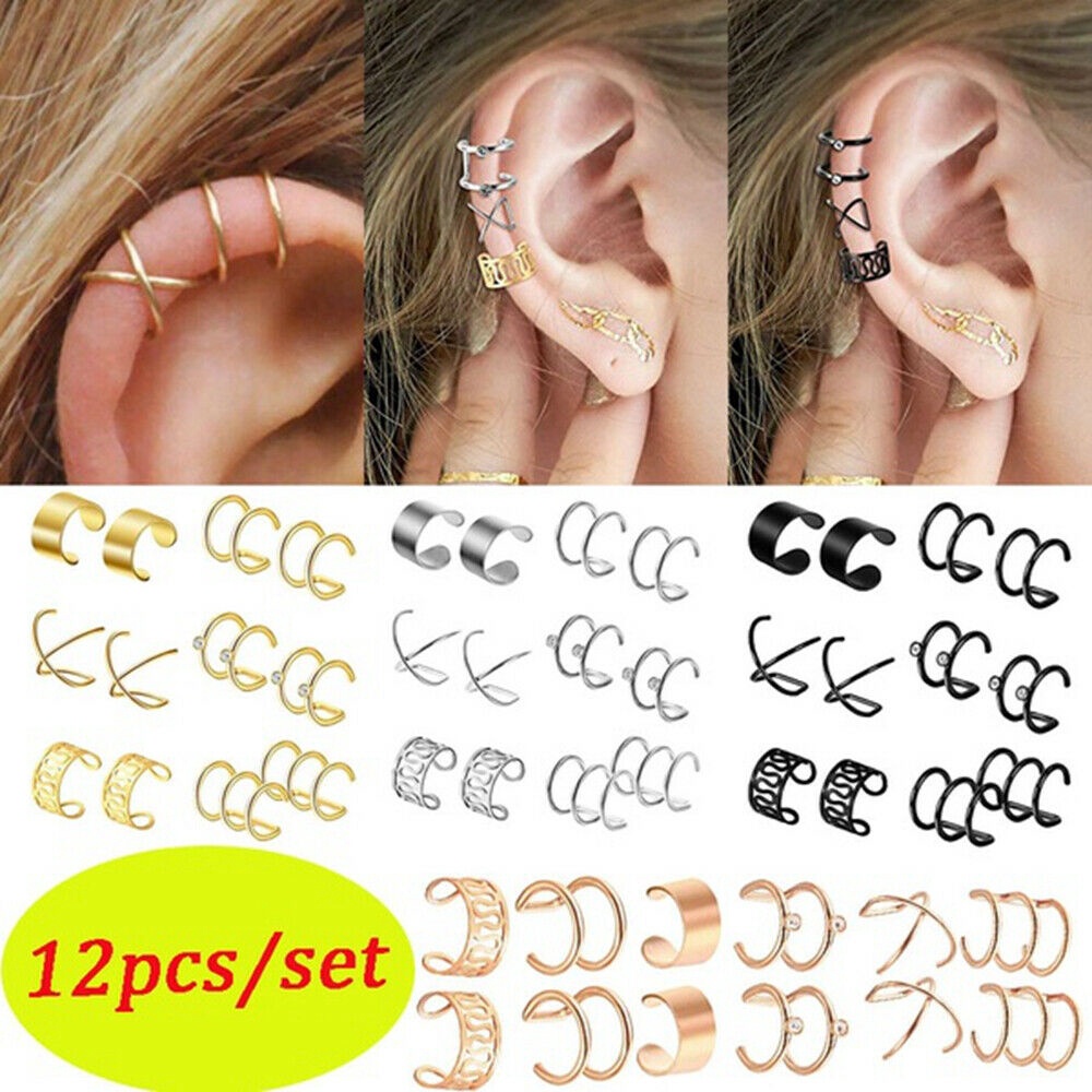 12pcs / Set Anting Klip Tanpa Tindik Bahan Tembaga Untuk Wanita