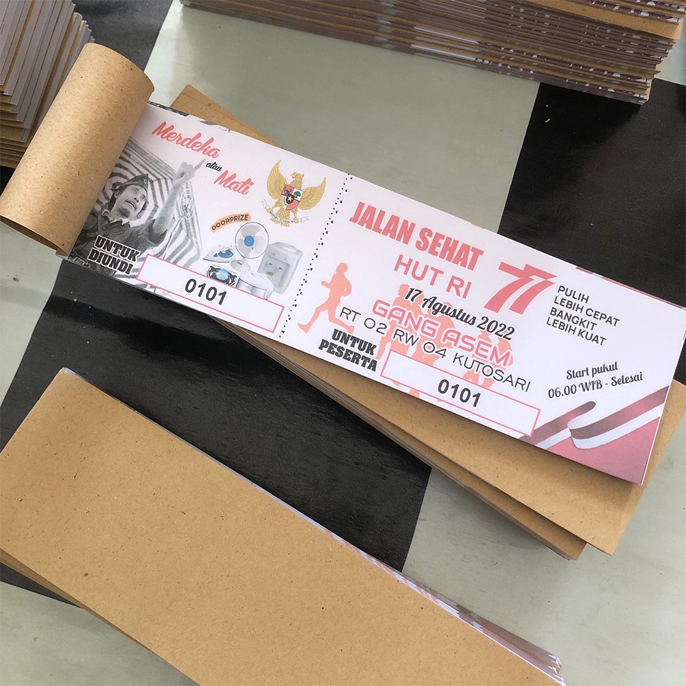 

cetak kupon jalan sehat undian voucher tiket 2500 lembar ukuran 20x6.5cm