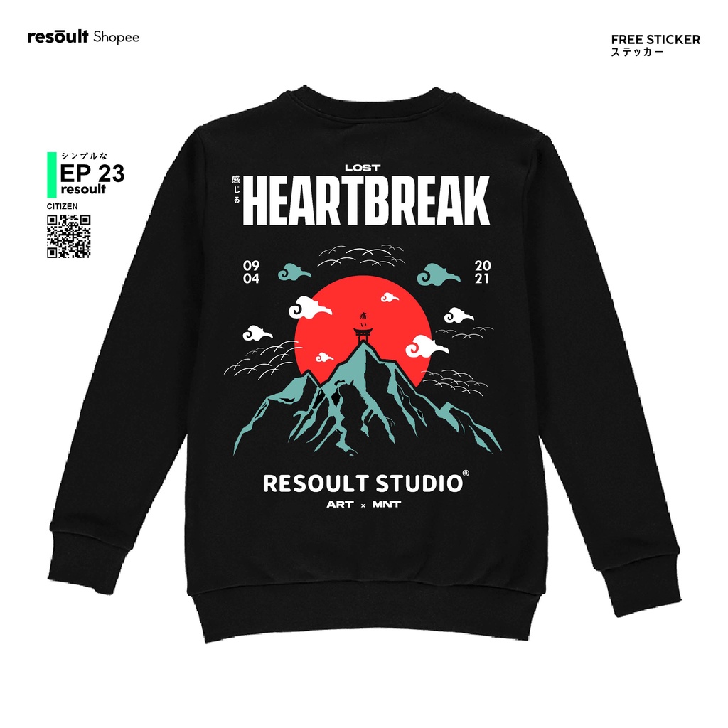 Crewneck Hitam Resoult.co - EPS 23 HeartBreak - Crewneck / Lengan Panjang Hitam