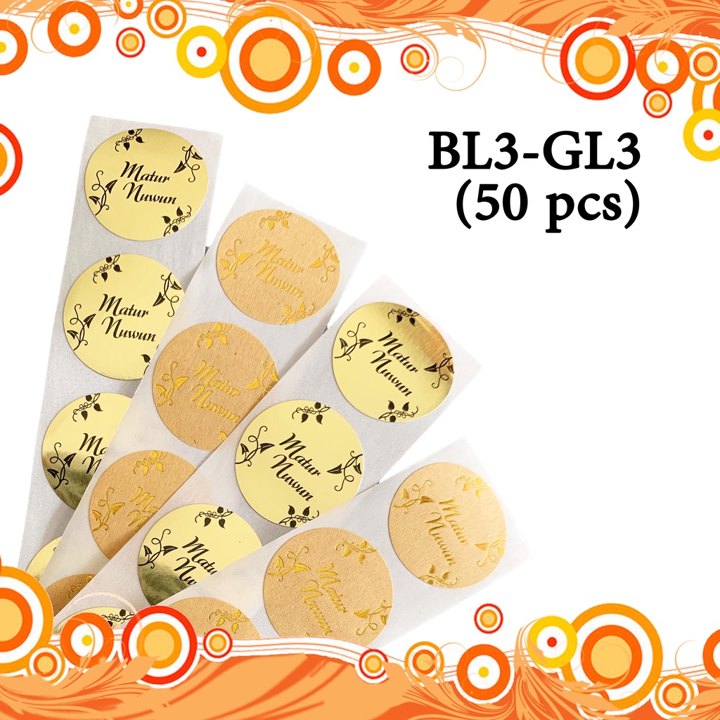 

Stiker maturnuwun 50pcs/pack (diameter 2.5cm), motif BL3-GL3