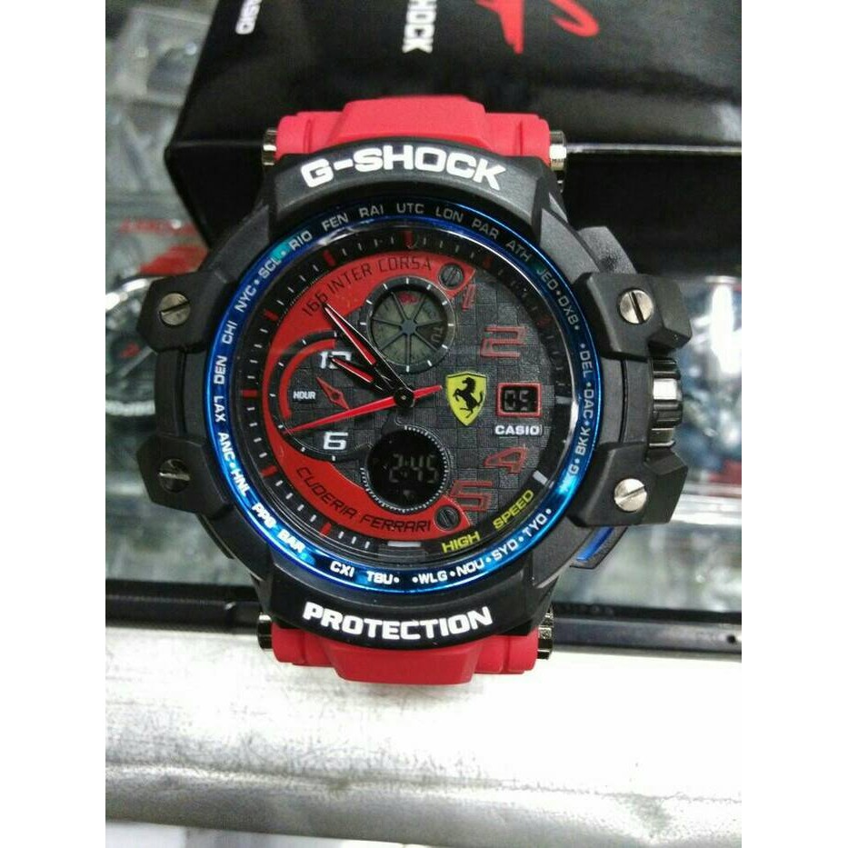 Jam Tangan Pria Sporty Ferrari Gshock Rubber Merah