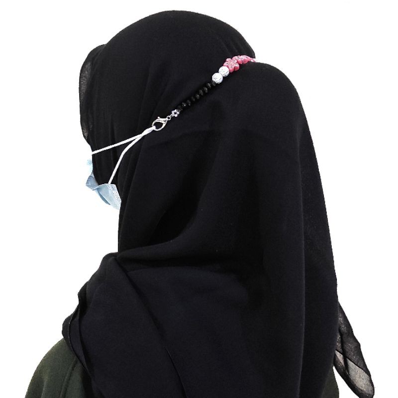 Konektor Masker Hijab Strap Mask Connector Flower Bunga Motif Diamond Crystal Series Jilbab Extender