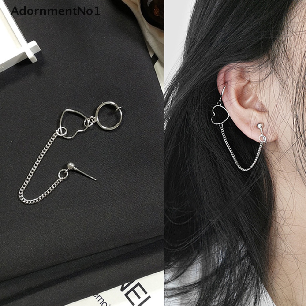 (AdornmentNo1) 1pc Anting Gantung Panjang Tusuk Gaya Punk Hip Hop Motif Hati + Rumbai Untuk Perhiasan Wanita