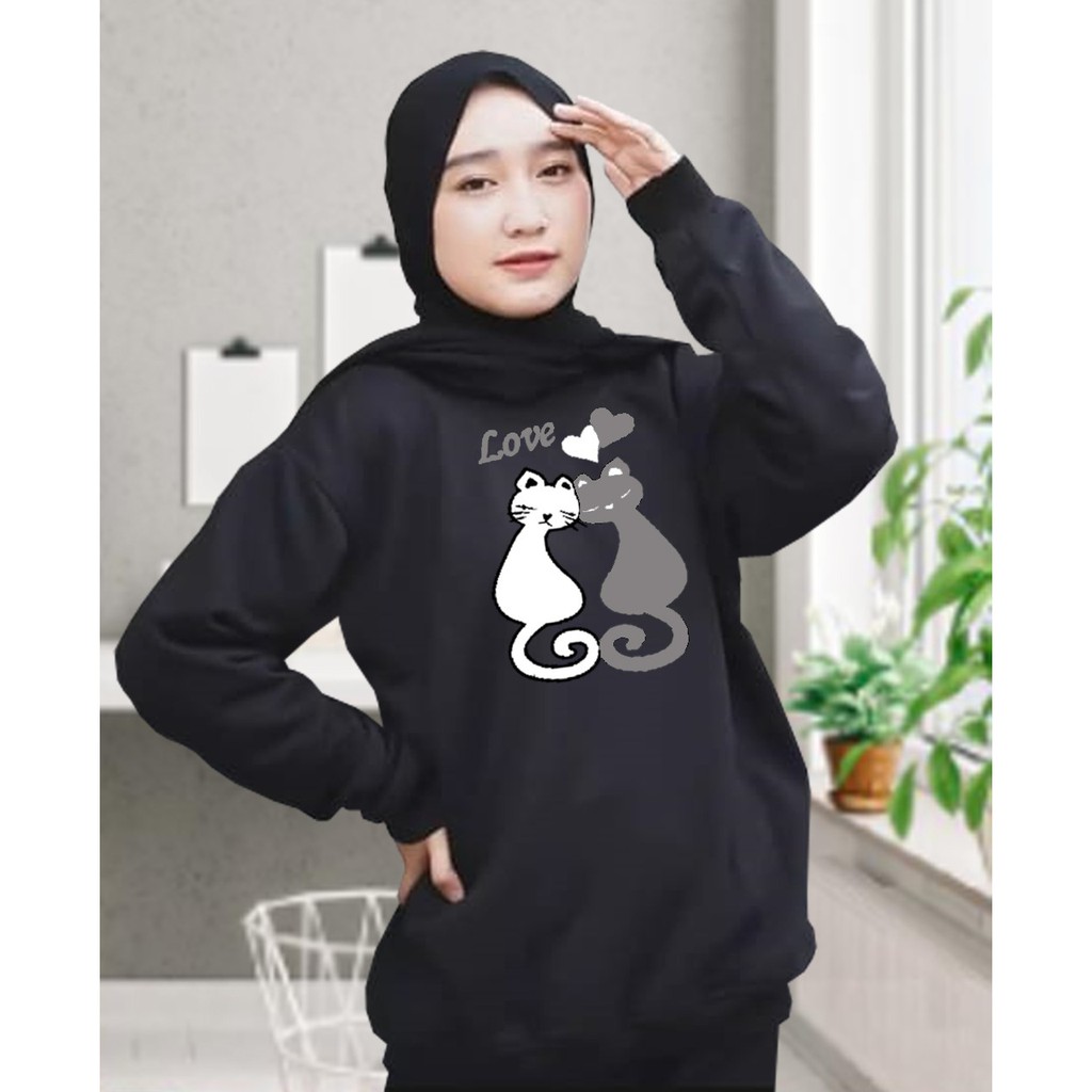 Kaos Lengan Panjang meow 2 / Kaos Sweatshirt / Atasan Wanita / Atasan Wanita Lengan Panjang