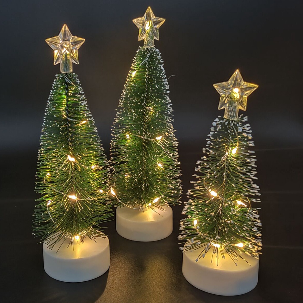 3pcs / Set Ornamen Pohon Natal Mini Dengan Lampu Led Luminous Untuk Dekorasi Kamar Tidur Anak Perempuan