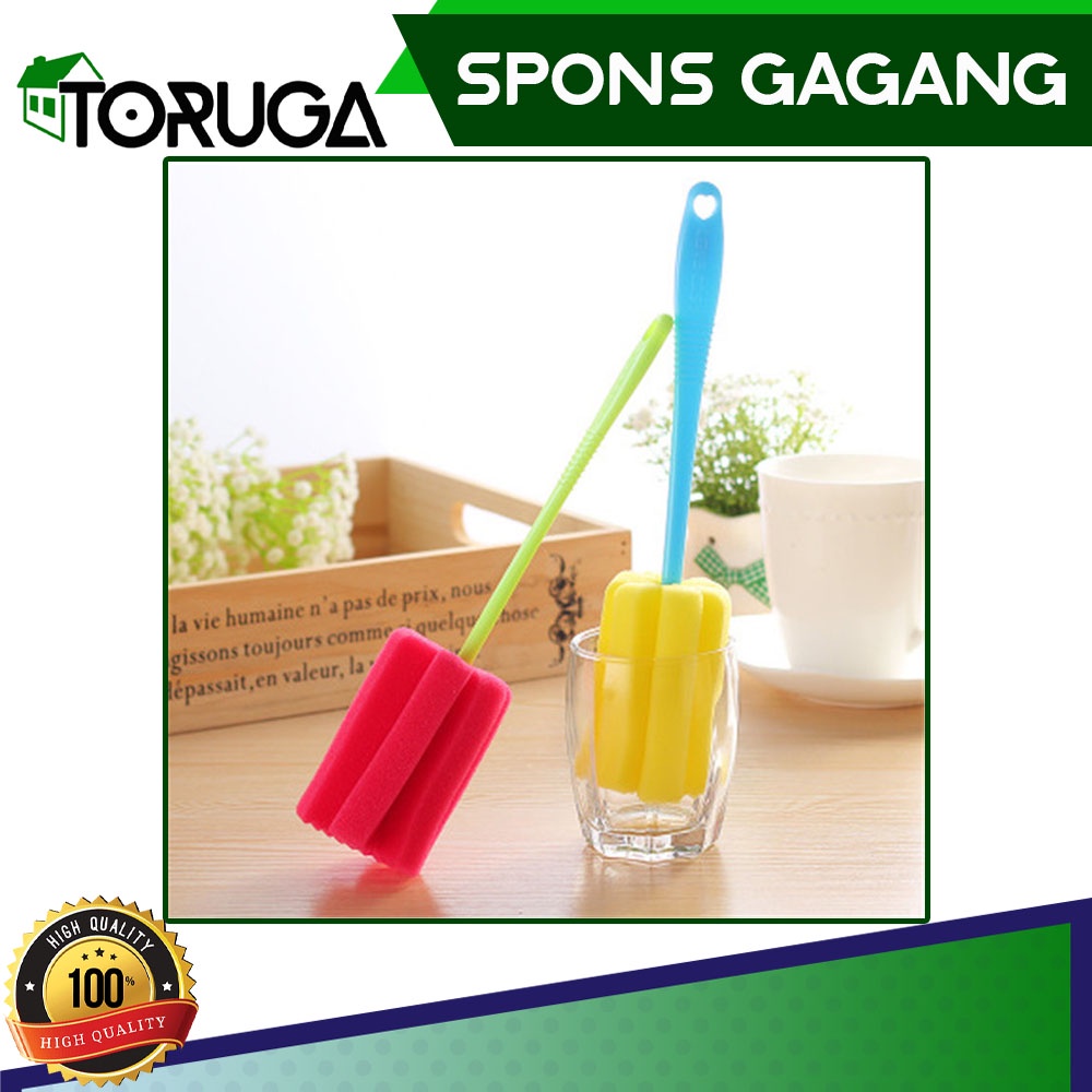 Spons Pembersih Botol Sponge Busa Cuci Piring Gelas Mini Tongkat