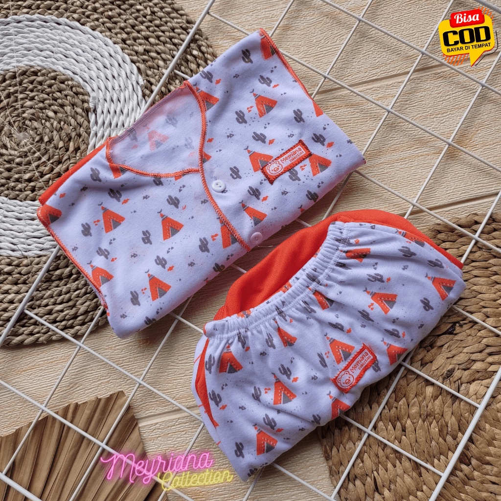 Seri Orange 6 PCS Baju Bayi Lengan Kutung dan Celana POP Kacamata Bayi Baru Lahir Meyriana Collection