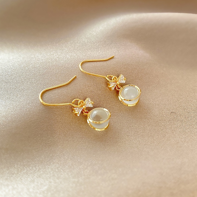 Anting Tusuk Lapis Emas 18k Desain Pita Hias Opal Untuk Wanita