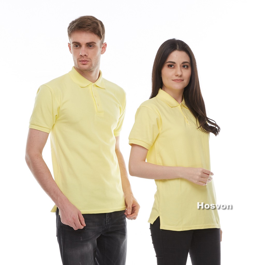 KUNING Hosvon Kaos Kerah Wangki COTTON 100% Size S-XXL ( PRIA &amp; WANITA )