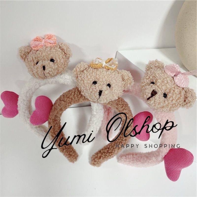 PREMIUM KOREAN FLUFFY BEAR HEADBAND / BANDANA BERUANG KOREA / BANDO MANDI / HEAD BAND / BANDANA EMPUK