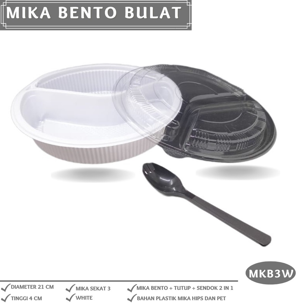 Bento Sekat 3 Plus sendok 2In1 Mika Bento (Isi 10 Pcs-MKB3W)