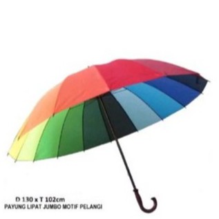Payung Golf Pelangi Gagang Bengkok / Lurus Besar Warna Warni 16 Jari Rainbow Jumbo Umbrella