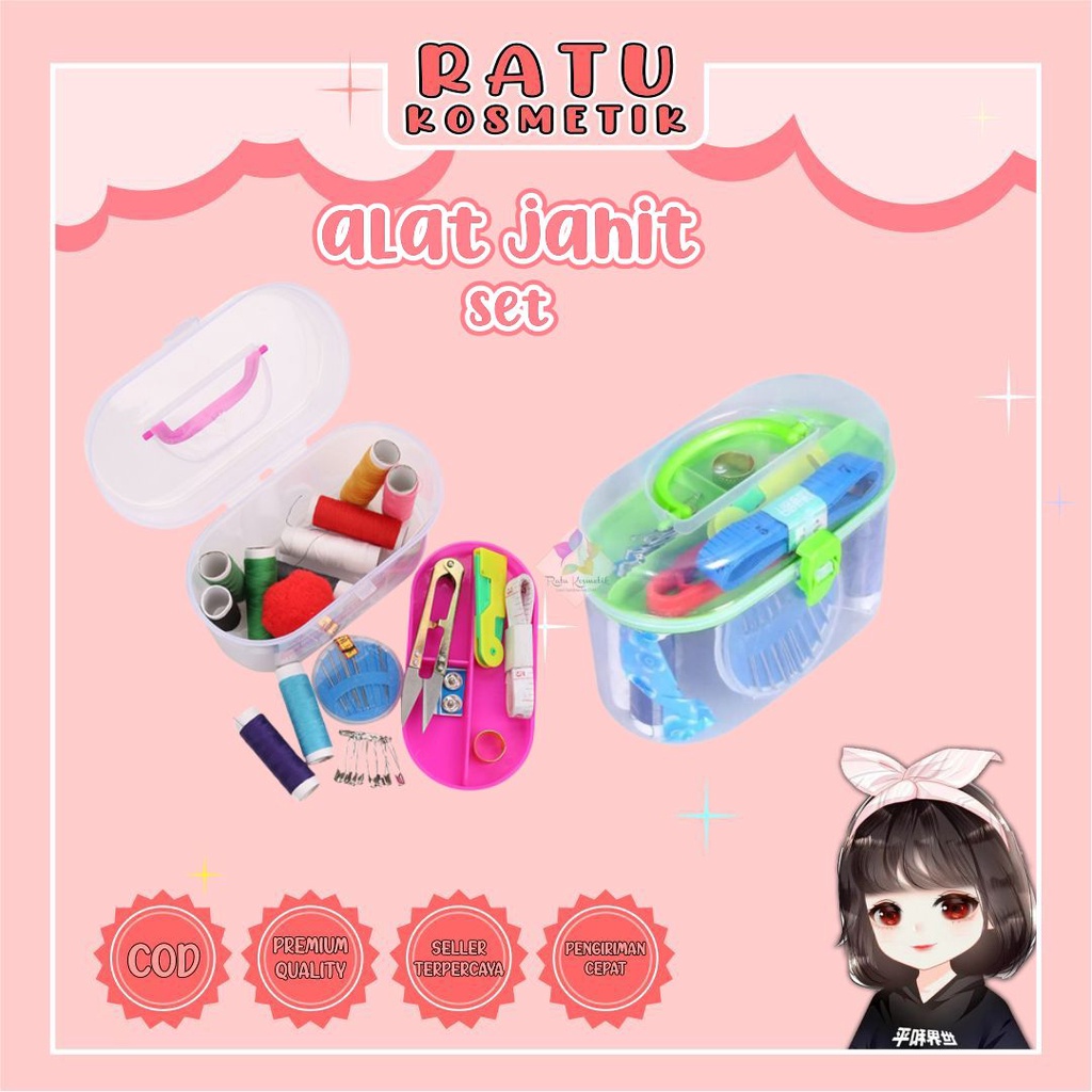 ❤ RATU ❤ Set Alat Jahit Besar | Peralatan Lengkap + box Benang isi 12 | 10 | Mesin Jahit Mini Portable