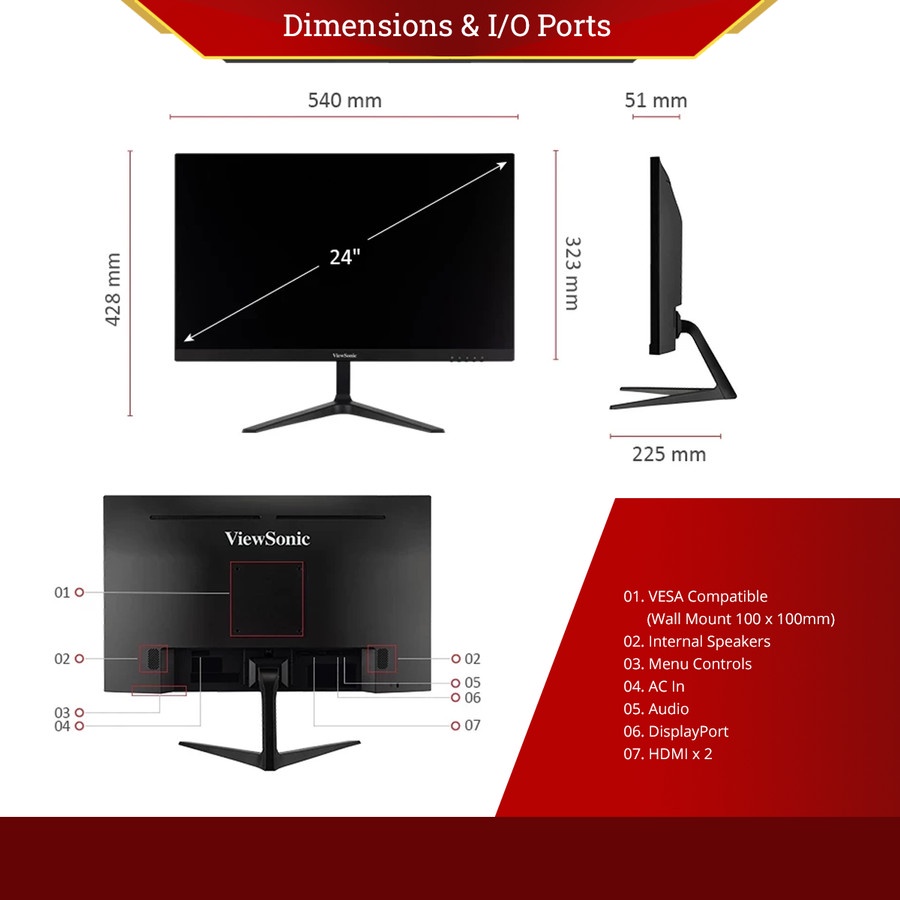 ViewSonic 24&quot; Full HD Gaming Monitor VX2418-P-MHD | FHD | 1ms | 165Hz