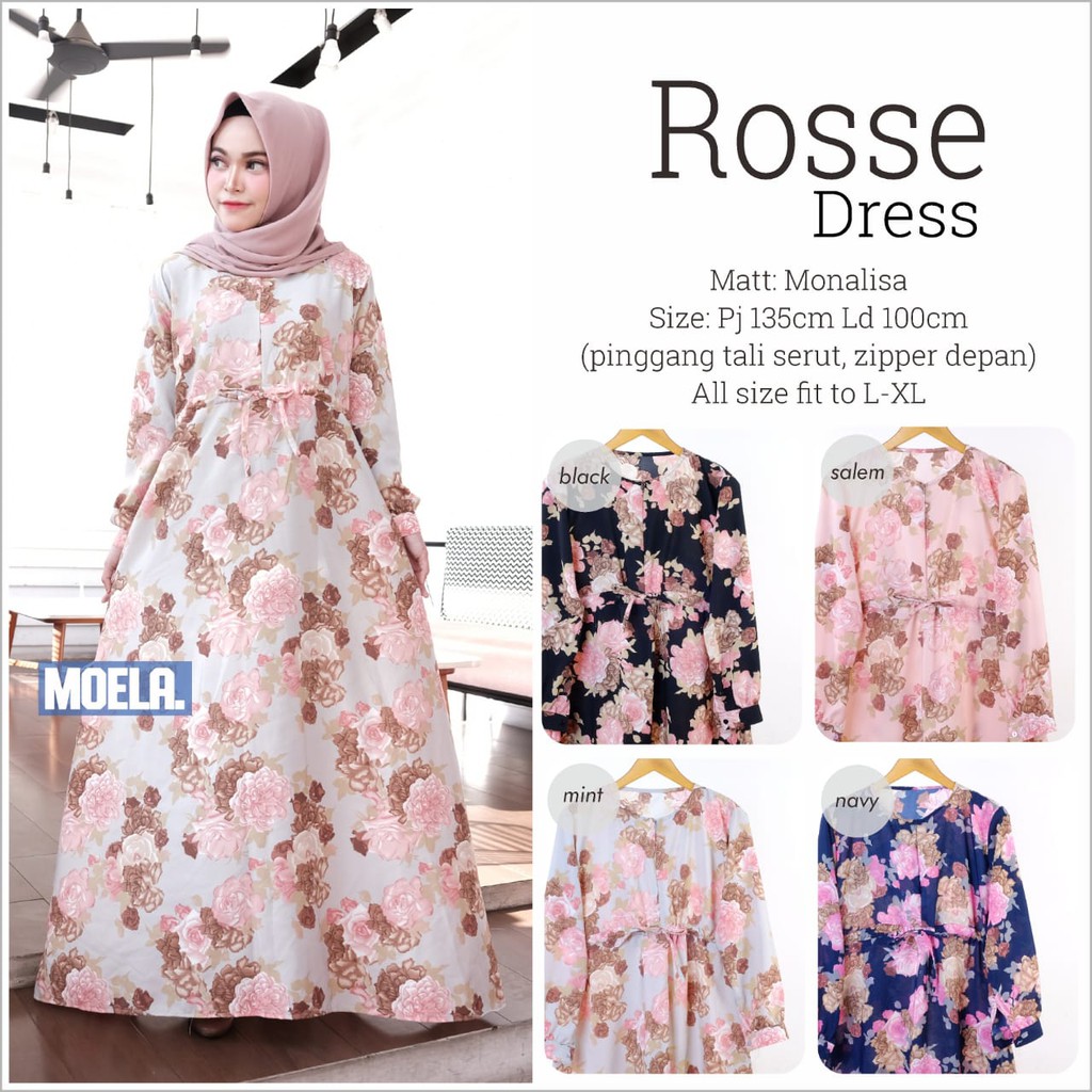 (REAL PICTURE) ROSSE DRESS ORI MOELA MORIST FASHION KOREA PAKAIAN CEWEK REMAJA KEKINIAN MOTIF BUNGA