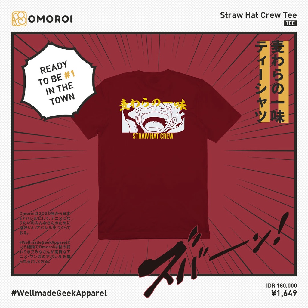 Omoroi x Hakurou Studio Straw Hat Crew Tee | Kaos Anime One Piece