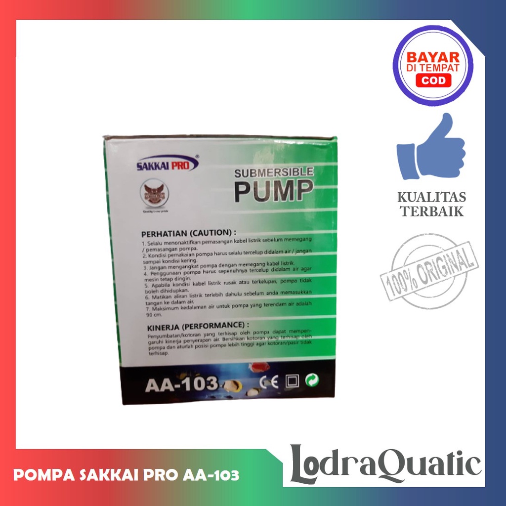 POMPA KOLAM SAKKAI PRO AA 103 POMPA KOLAM IKAN SAKKAI PRO AA 103 NAIK 1,8 METER POMPA 2000 LITER PER JAM POMPA AIR HIDROPONIK POMPA KOLAM KECIL POMPA AQUARIUM BESAR FILTER AQUARIUM FILTER KOLAM IKAN KOI FILTER POMPA AIR LAUT MARINE FILTER IKAN CHANNA