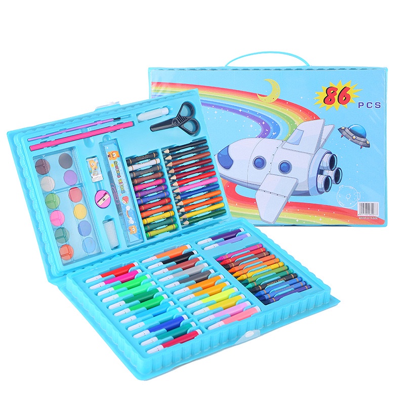 Stationary Set isi 86 pcs Pensil Crayon Warna Cat Air / Perlengkapan Sekolah Menggambar Anak / Alat Warna-BIRU 86pcs