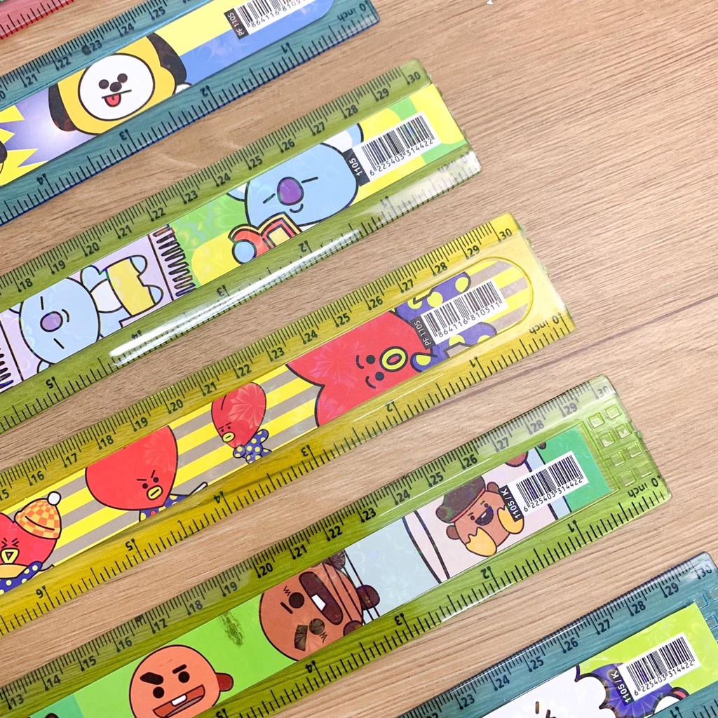 PENGGARIS BT21 30 CM WARNA WARNI READY 8 KARAKTER MISTAR GAMBAR BT21 PERLENGKAPAN SEKOLAH TERMURAH