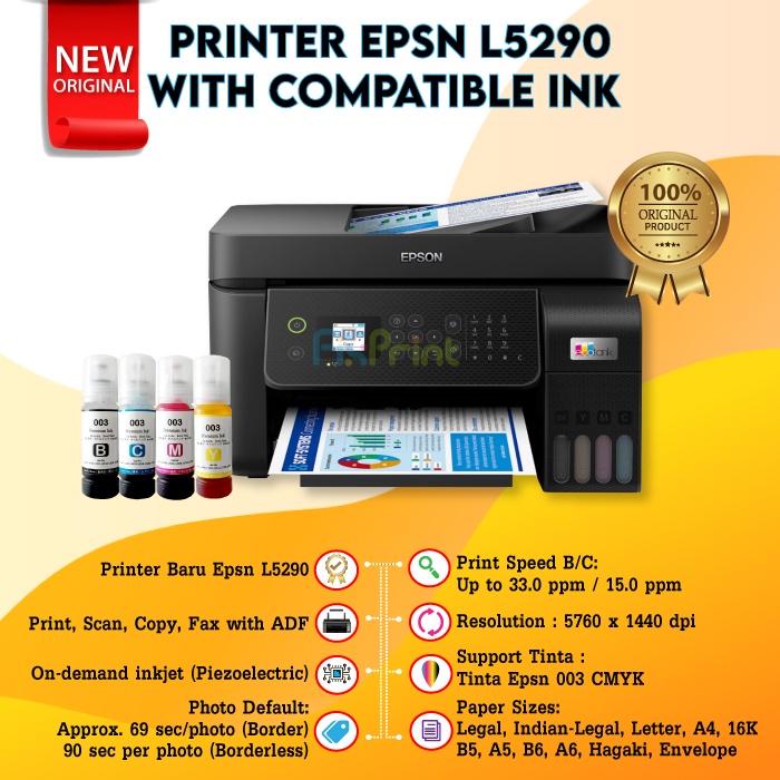 Epson L5290 L5296 All In One WIFI ADF (Automatic Scan Copy File) FAX Pengganti Seri L5190