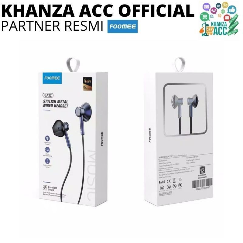 KHANZAACC Foomee QA32 Wired Headset Stylish Metal Earphone