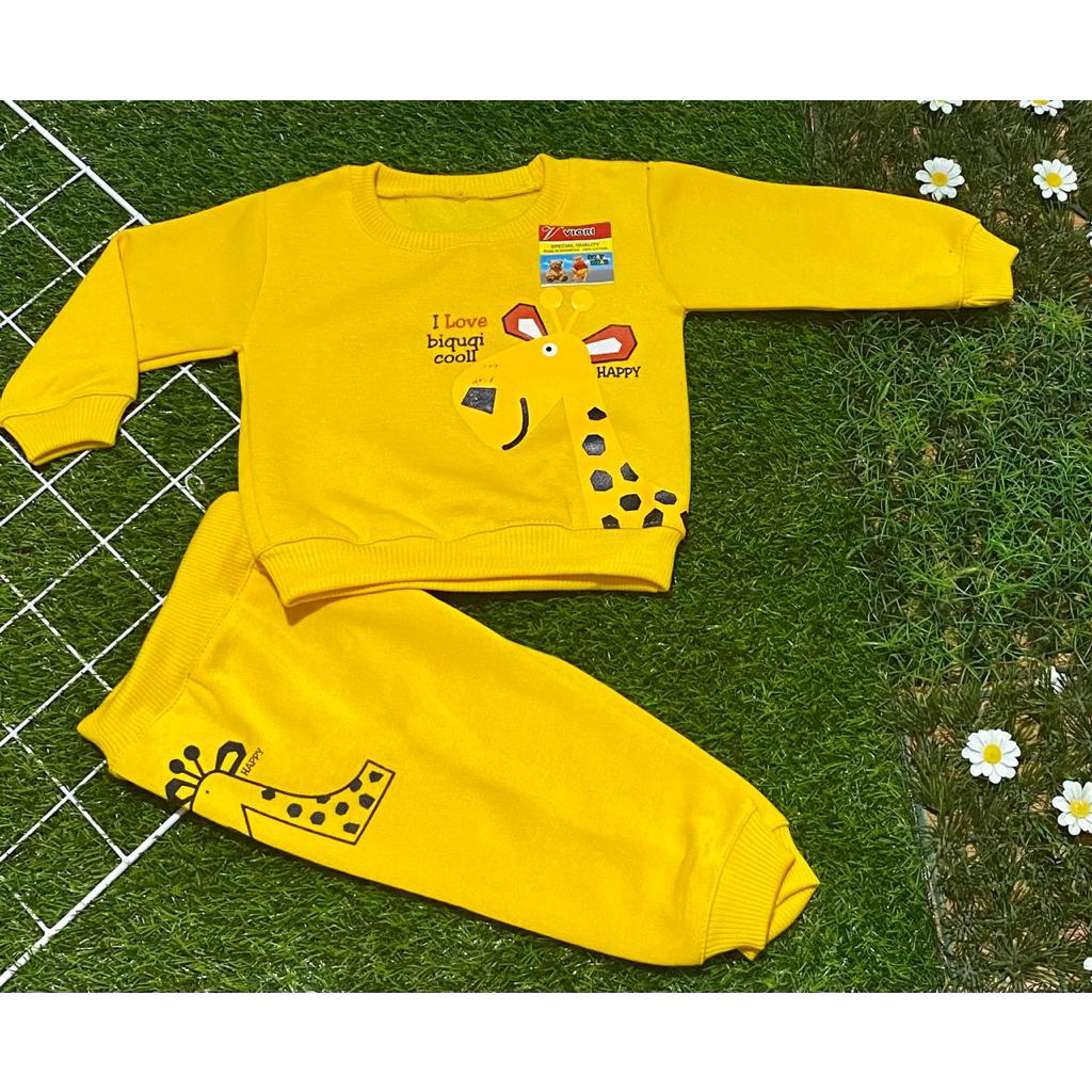 setelan sweater anak laki-laki/perempuan lengan panjang 3-18 bulan motif jerapah